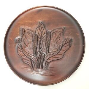 Vintage Carved Wooden Platter Calla Lilies